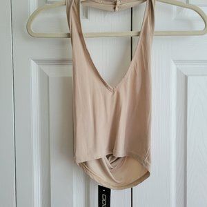 Boohoo Tan mesh halter top